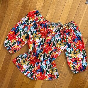 Hester & Orchard Linen Blend Colorful Floral Size Small Top Blouse Resortwear
